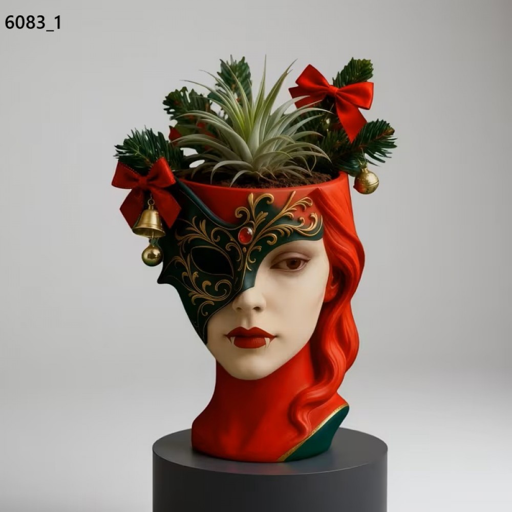 YY6083 Vintage Maskeli Tarz Kadın Saksı Kalemlik Silikon Kalıp